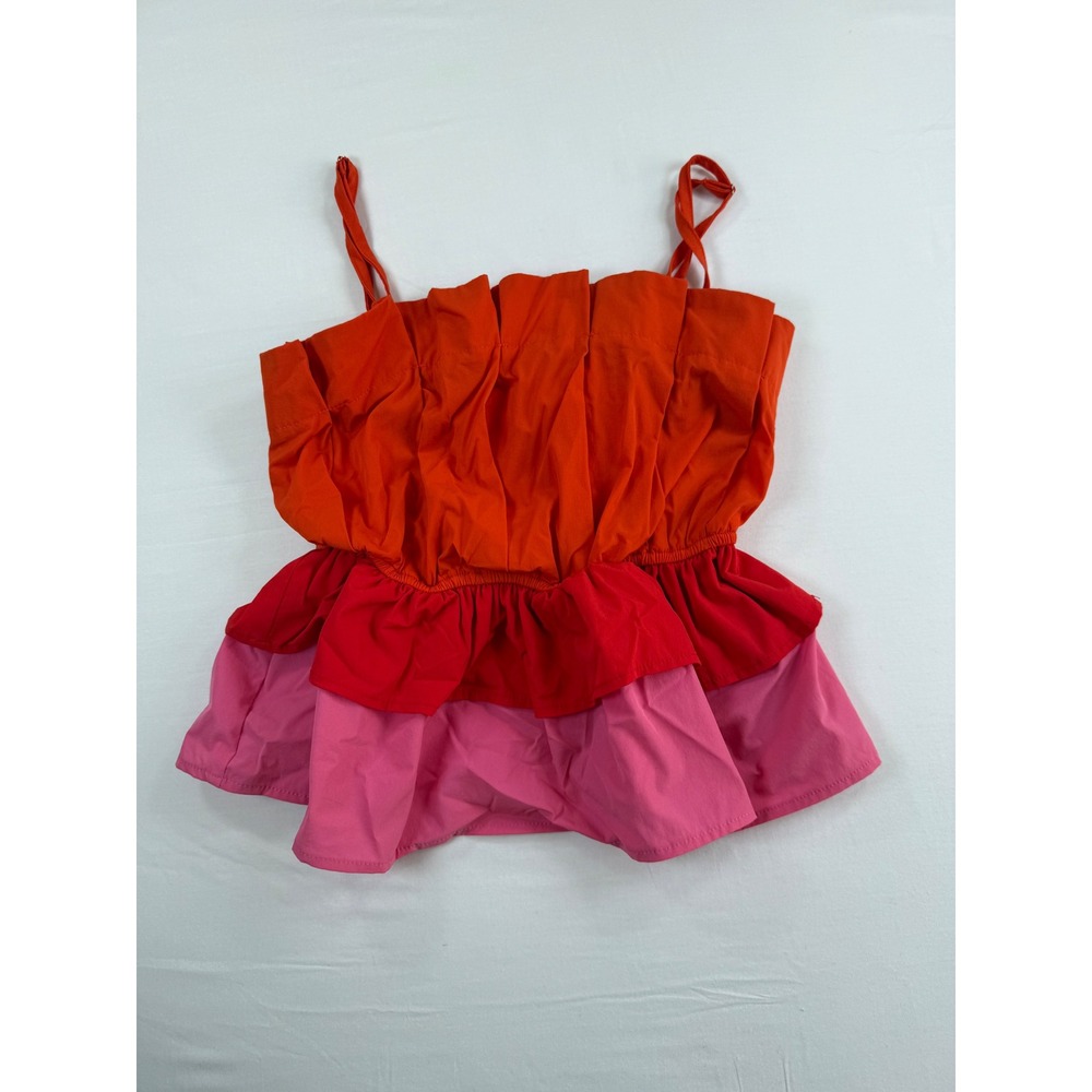 TCEC Womens Colorblock Tiered Peplum Camisole Top Orange Pink Small